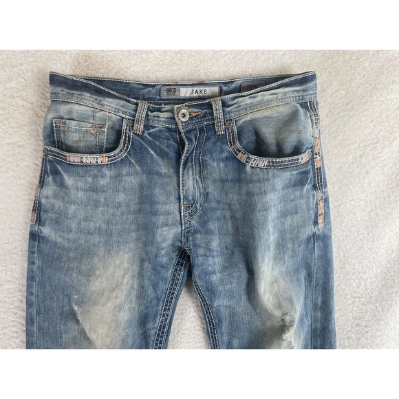 BKE Buckle Jeans Mens Sz 30S Jake Straight Leg Blue Medium Wash Distressed - Picture 3 of 16